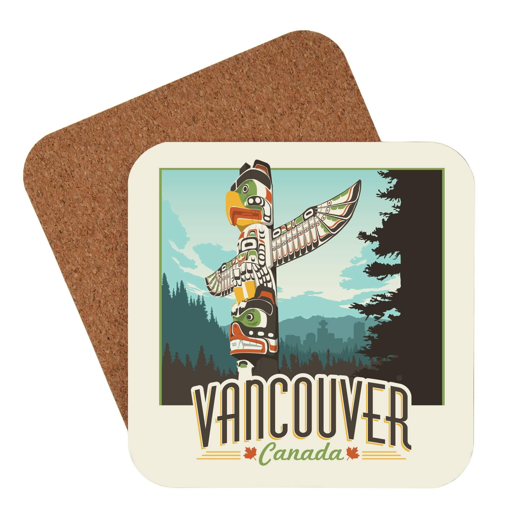 Coaster with a colorful Vancouver totem pole design.