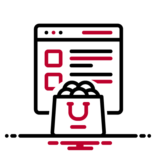 Icon of a shopping bag with a magnet attracting items from a webpage.